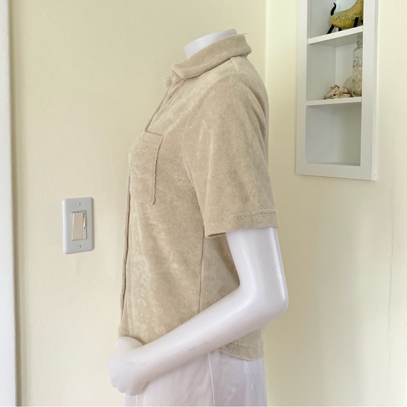 Gap Body Towel Terry beige button front short sleeve top - Picture 4 of 16